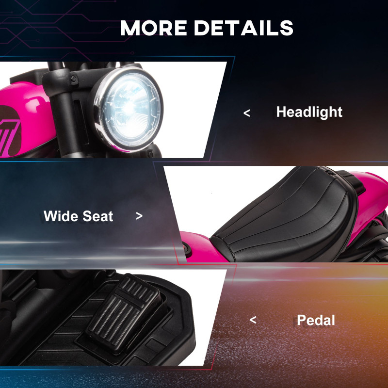 6V Kids’ Ride-On Motorcycle with Training Wheels, Foot Pedal, Headlight, Music, Forward/Reverse, Single-Button Start, Pink