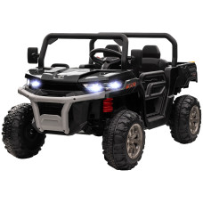 12V Ride-On Car with Electric Bucket, Two Seats, Shovel, Remote Control, Spring Suspension, Horn, Music, Black
