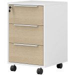 3 Drawer File Cabinet with Wheels, Vertical Filing Cabinet with Lock, Oak