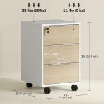 3 Drawer File Cabinet with Wheels, Vertical Filing Cabinet with Lock, Oak