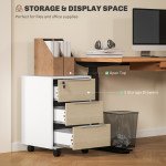 3 Drawer File Cabinet with Wheels, Vertical Filing Cabinet with Lock, Oak