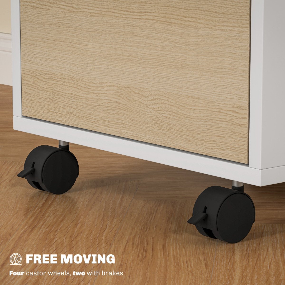 3 Drawer File Cabinet with Wheels, Vertical Filing Cabinet with Lock, Oak