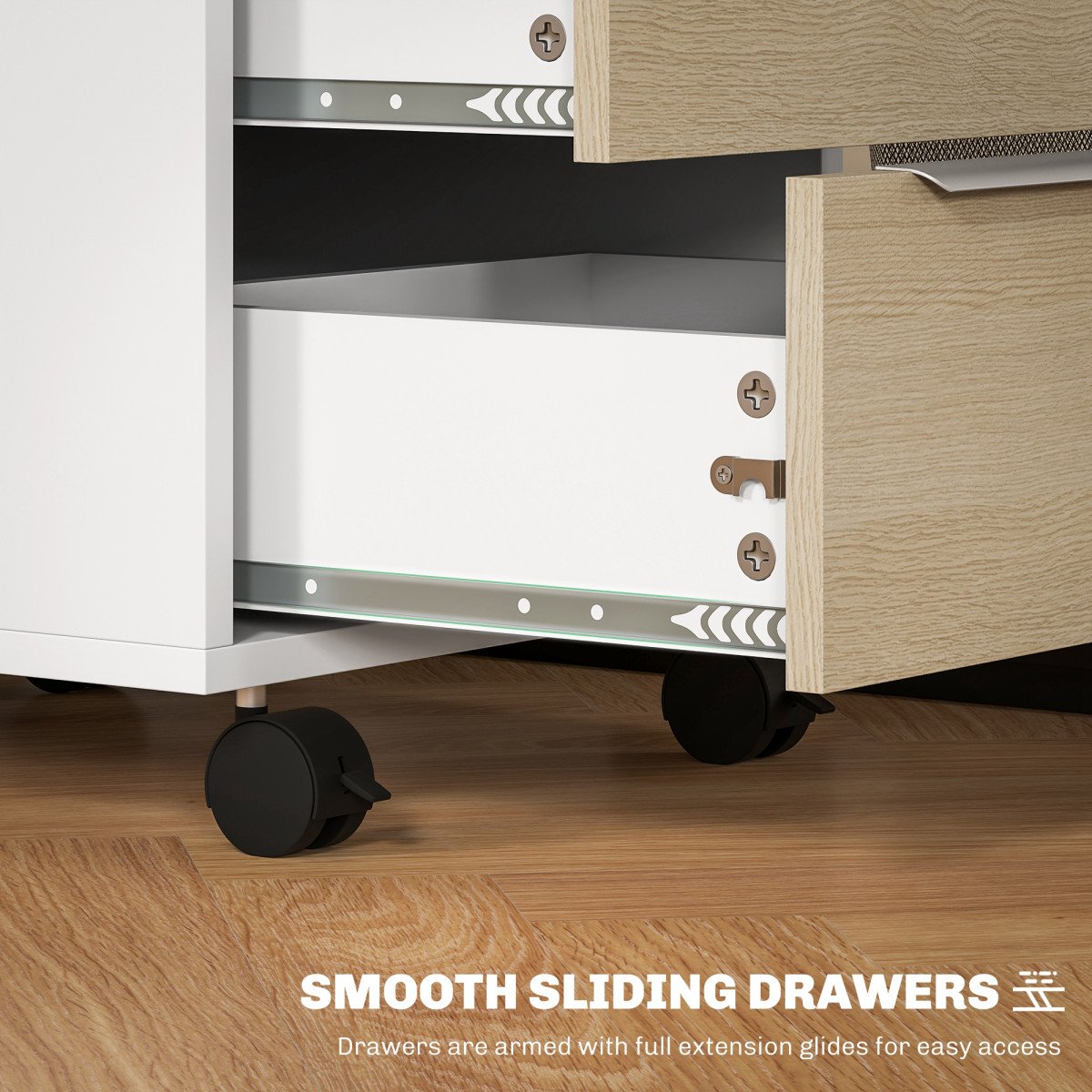 3 Drawer File Cabinet with Wheels, Vertical Filing Cabinet with Lock, Oak