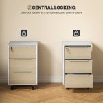 3 Drawer File Cabinet with Wheels, Vertical Filing Cabinet with Lock, Oak