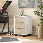 3 Drawer File Cabinet with Wheels, Vertical Filing Cabinet with Lock, Oak