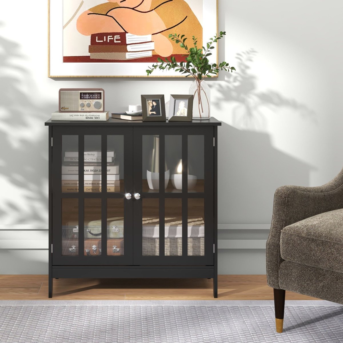 Kitchen Buffet Cabinet with 2 Doors, Modern Sideboard for Dining Room, Hallway, Living Room, Black