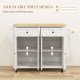 Kitchen Island with Storage, Rolling Trolley Cart with Rubber Wood Top, Spice Rack, Towel Rack, Cream White
