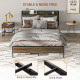 Queen Size Bed Frame with Charging Station, Queen Bed Frame with Upholstered Headboard and Storage Shelf, Walnut