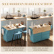 Kitchen Island with Storage, Rolling Kitchen Island with Drop Leaf, Rubber Wood Top and Adjustable Shelves, Light Blue