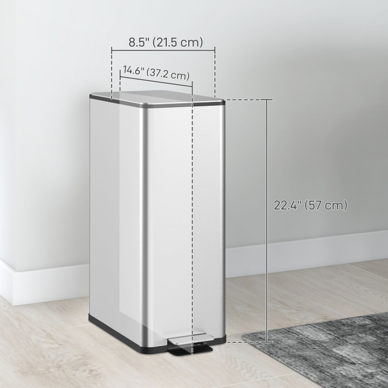 5.3 Gallon Stainless Steel Kitchen Garbage Can with Soft-close Lid, Foot Pedal, Fingerprint-Proof, Silver