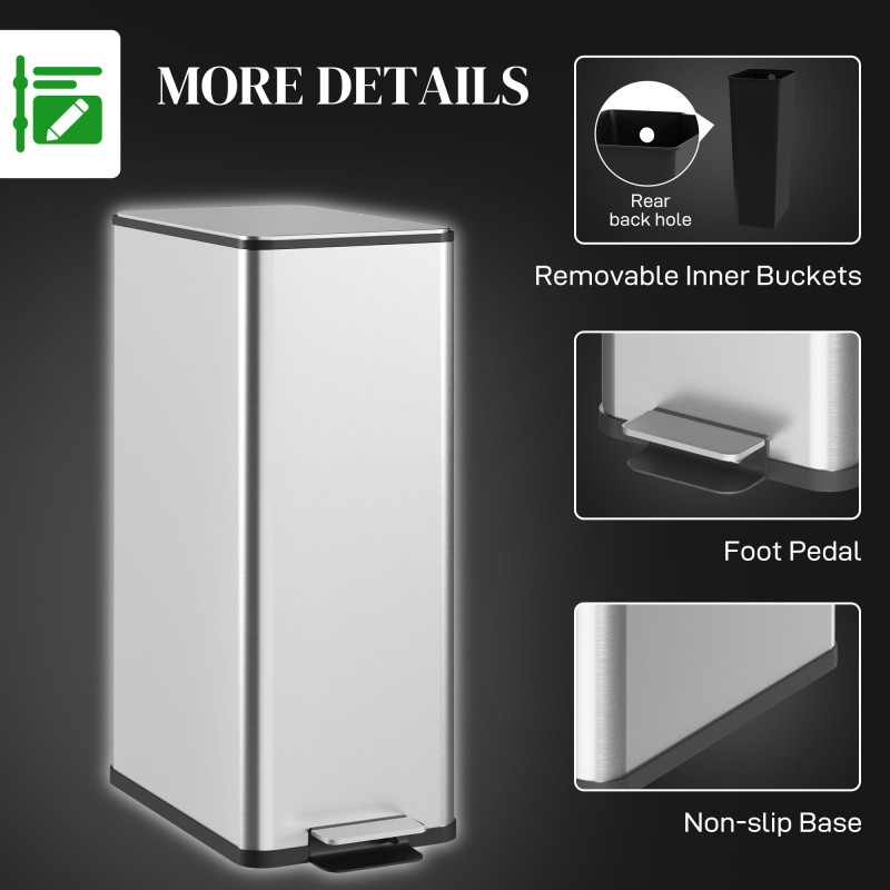 5.3 Gallon Stainless Steel Kitchen Garbage Can with Soft-close Lid, Foot Pedal, Fingerprint-Proof, Silver