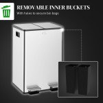 Dual Garbage Bin with Foot Pedal - 2 x 28 Litre Garbage Can with Removable Inner Buckets, Silver