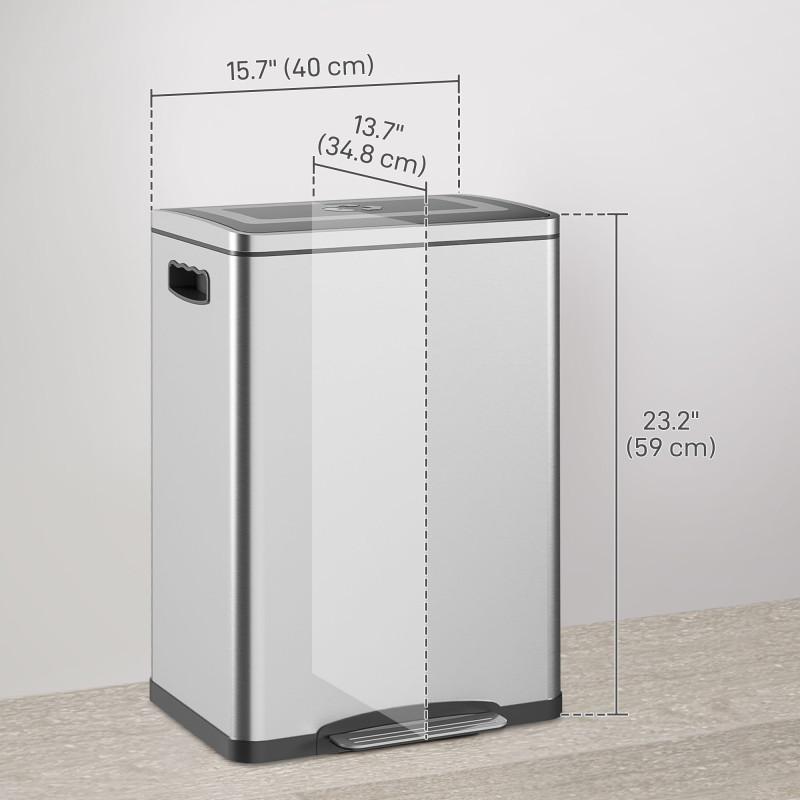 2 x 20 Liter Garbage Bin, Stainless Steel Garbage Can with Soft-Close Lid and Removable Inner Buckets, Silver