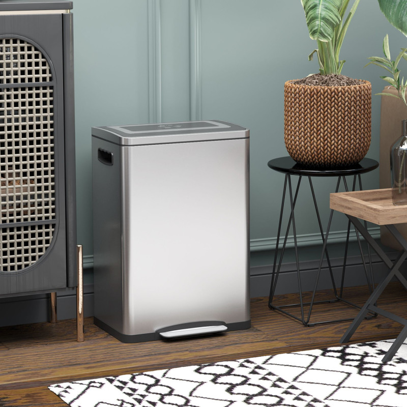 2 x 20 Liter Garbage Bin, Stainless Steel Garbage Can with Soft-Close Lid and Removable Inner Buckets, Silver