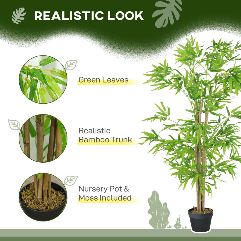 Artificial Bamboo Tree, 5ft Fake Tree with Realistic Leaf and Natural Trunk, Decorative Plant in Nursery