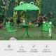 Kids Folding Picnic Table and Chair Set Pattern Outdoor Garden Patio Backyard with Removable & Height Adjustable Sun Umbrella Green