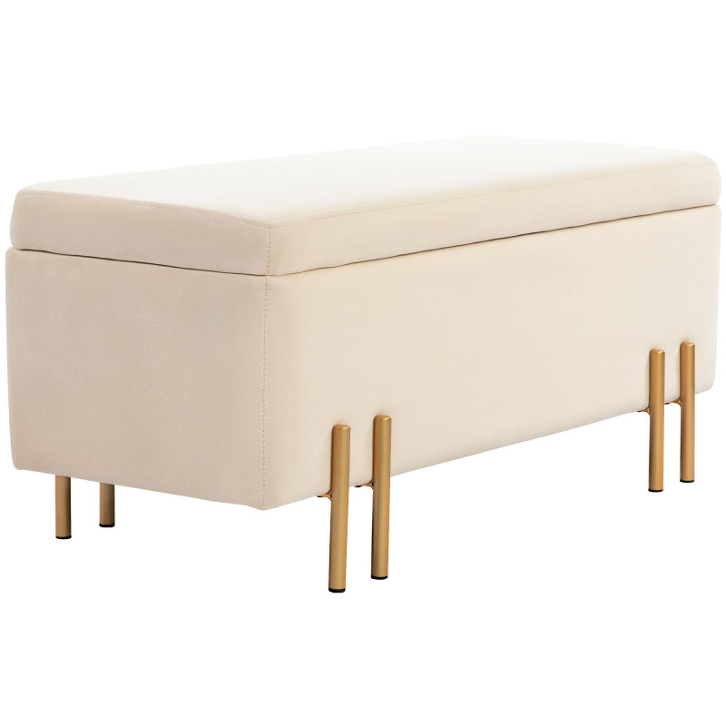 Storage Ottoman Bench, Flip-Top Bedroom Bench, 18.5 Gallons, Modern Velvet Storage Chest with Metal Legs, Beige