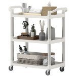 3-Tier Utility Cart Rolling Storage Trolley with 3 Shelves, Silver and White