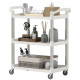 3-Tier Utility Cart Rolling Storage Trolley with 3 Shelves, Silver and White