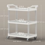3-Tier Utility Cart Rolling Storage Trolley with 3 Shelves, Silver and White