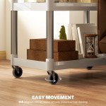 3-Tier Utility Cart Rolling Storage Trolley with 3 Shelves, Silver and White