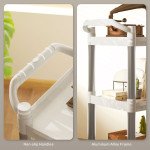 3-Tier Utility Cart Rolling Storage Trolley with 3 Shelves, Silver and White