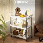 3-Tier Utility Cart Rolling Storage Trolley with 3 Shelves, Silver and White