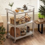 3-Tier Utility Cart Rolling Storage Trolley with 3 Shelves, Silver and White