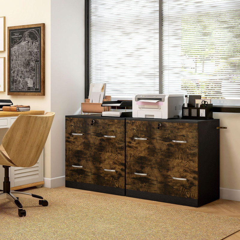 2 Drawer File Cabinet with Lock, Office Filing Cabinet, Hanging Bar for Letter Size, Home Office, Rustic Brown