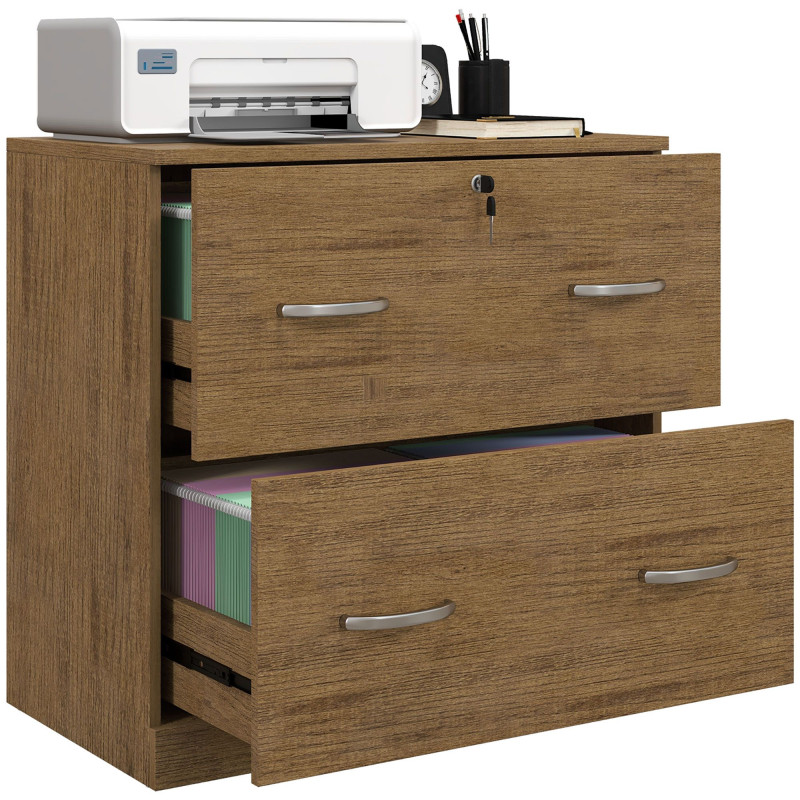2 Drawer File Cabinet with Lock, Office Filing Cabinet, Hanging Bar for Letter Size, Home Office, Light Brown