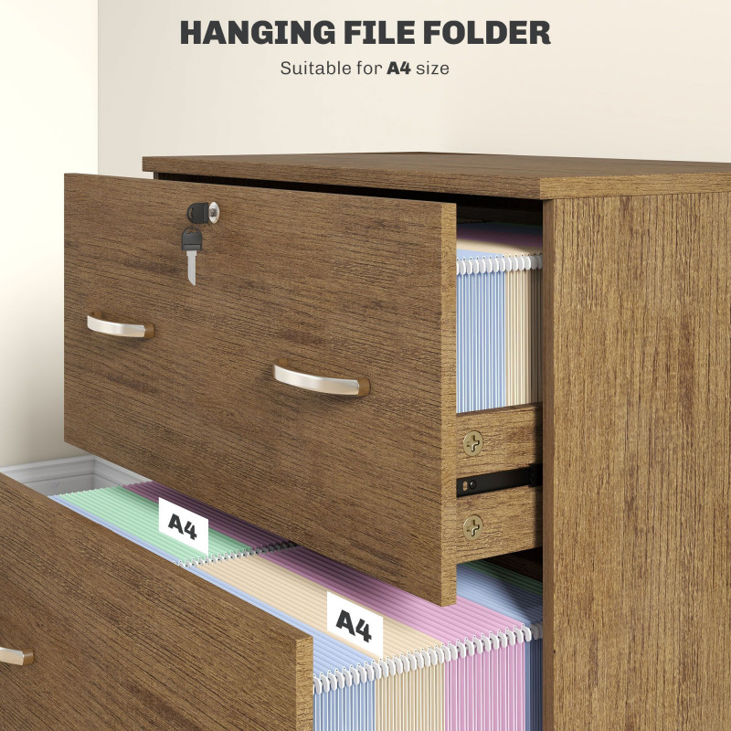 2 Drawer File Cabinet with Lock, Office Filing Cabinet, Hanging Bar for Letter Size, Home Office, Light Brown