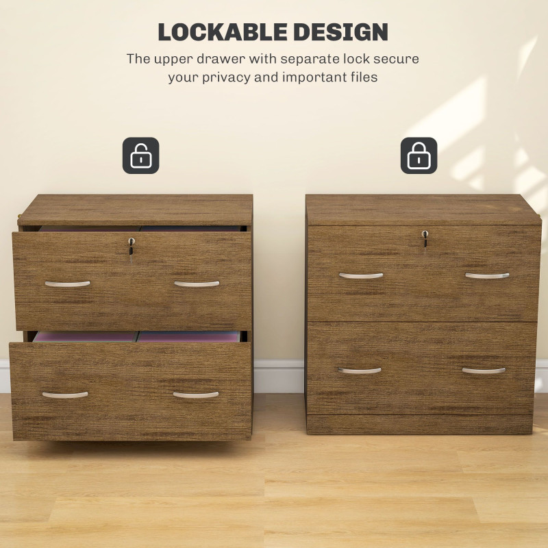 2 Drawer File Cabinet with Lock, Office Filing Cabinet, Hanging Bar for Letter Size, Home Office, Light Brown