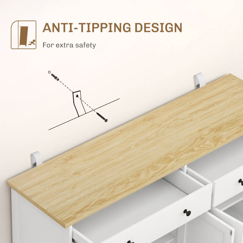 Modern Sideboard, Buffet Cabinet with Storage Drawers, Adjustable Shelves for Living Room, Dining Room, Entryway, White