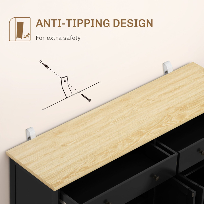 Modern Sideboard, Buffet Cabinet with Storage Drawers, Adjustable Shelves for Living Room, Dining Room, Entryway, Black