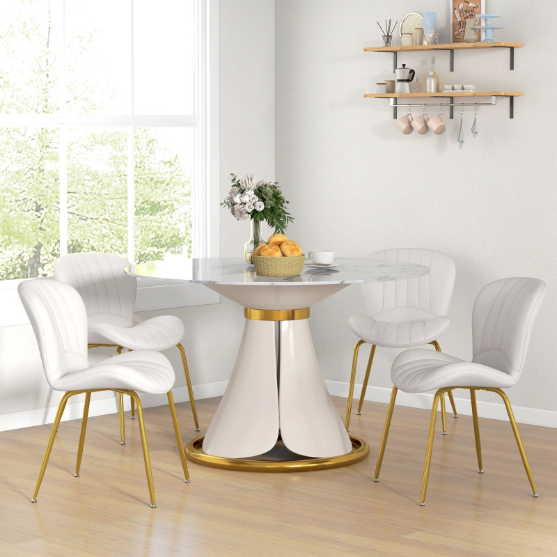 Dining Chairs Set of 4, Modern Accent Chair with Cushioned Backrest, Upholstery for Living Room, Cream White
