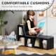 Multi-Purpose Bookshelf with 5 Cubes, 5-Cubby Bookcase with Cushioned Reading Nook and Storage Shelves, Distressed Black