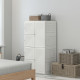 Portable Wardrobe, Foldable Clothes Storage Organzier with 5 Compartments, 1 Hanging Rod, Magnet Doors, White