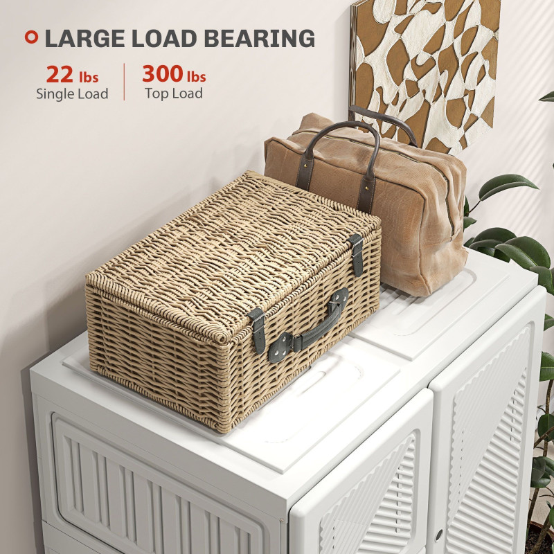 Portable Wardrobe, Foldable Clothes Storage Organzier with 8 Compartments, Magnet Doors, White