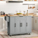 Modern Rolling Kitchen Island Cart with Drawers, Natural Wood Top, Towel Rack, Door Storage Cabinet, Grey