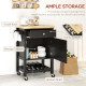 Kitchen Island on Wheels, Rolling Kitchen Cart with Wood Top, Towel Rack, Drawer and Shelf for Dining Area, Black