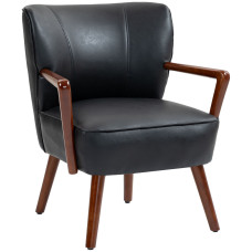 Accent Chair, Modern Armchair, Faux Leather Upholstered Living Room Chair with Wood Legs and Wide Padded Seat, Black
