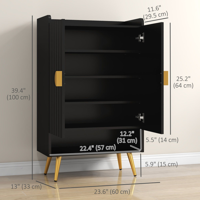 Entryway Shoe Storage Cabinet, Narrow Shoe Cabinet with Adjustable Shelves and Open Shelf for 15 Pairs of Shoes, Black