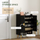 Entryway Shoe Storage Cabinet, Narrow Shoe Cabinet with Adjustable Shelves and Open Shelf for 15 Pairs of Shoes, Black