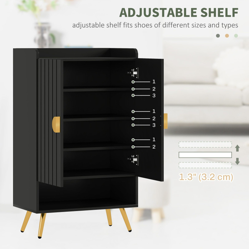 Entryway Shoe Storage Cabinet, Narrow Shoe Cabinet with Adjustable Shelves and Open Shelf for 15 Pairs of Shoes, Black