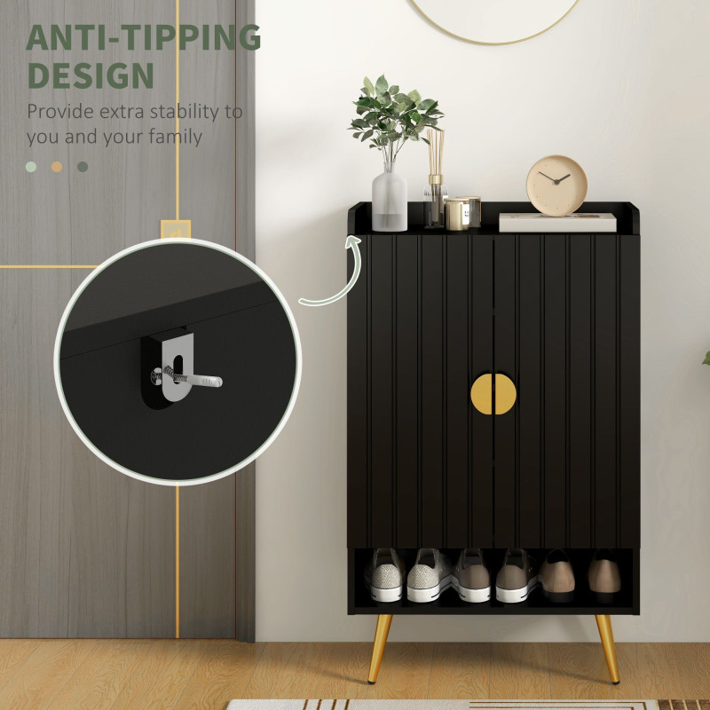 Entryway Shoe Storage Cabinet, Narrow Shoe Cabinet with Adjustable Shelves and Open Shelf for 15 Pairs of Shoes, Black