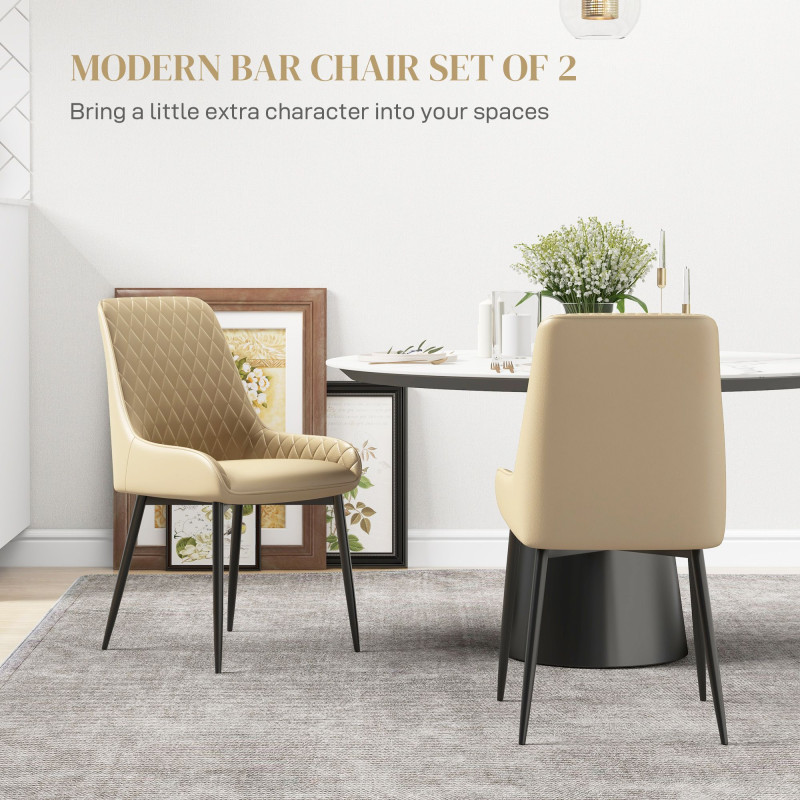 Upholstered Kitchen Chairs, Modern Dining Chairs Set of 2 with Diamond Tufting and Steel Legs for Dining Room, Khaki
