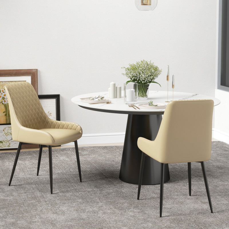 Upholstered Kitchen Chairs, Modern Dining Chairs Set of 2 with Diamond Tufting and Steel Legs for Dining Room, Khaki