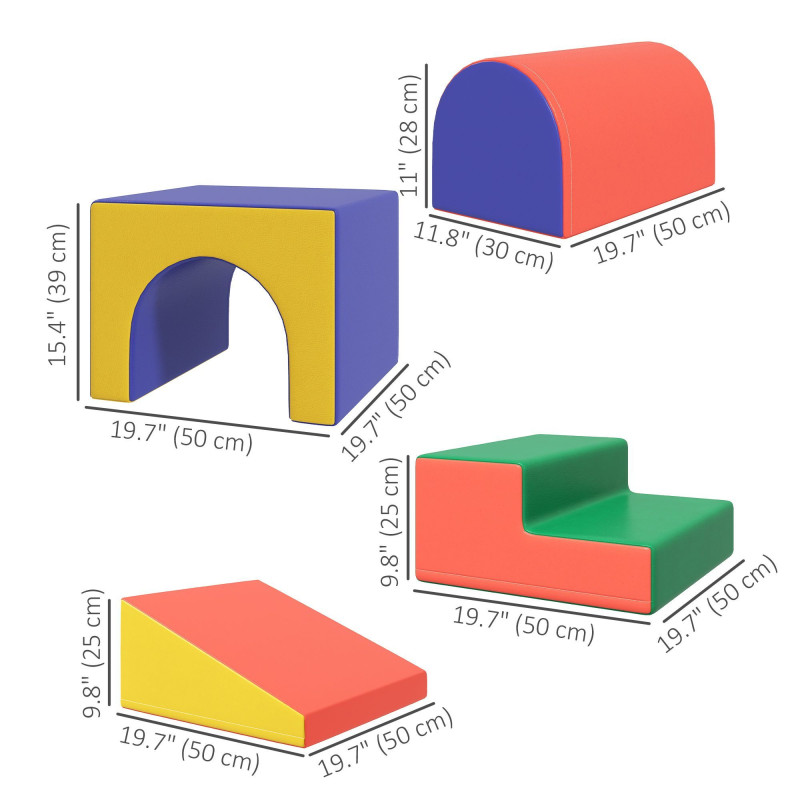 Qaba 4 Piece Foam Play Set for Toddlers and Children, Classic Colour
