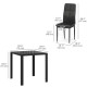 3-Piece Rectangular Glass Kitchen Table and Chairs with Metal Frame and Faux Leather Upholstery for Dining Room, Black