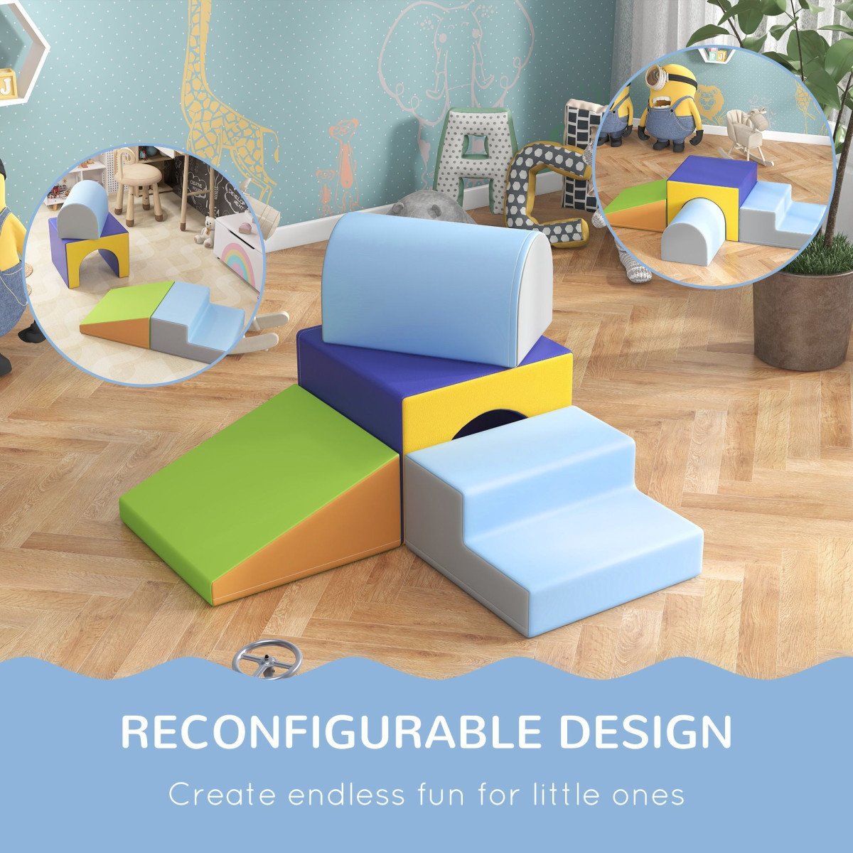 Qaba 4 Piece Foam Play Set for Toddlers and Children, Dark Colour
